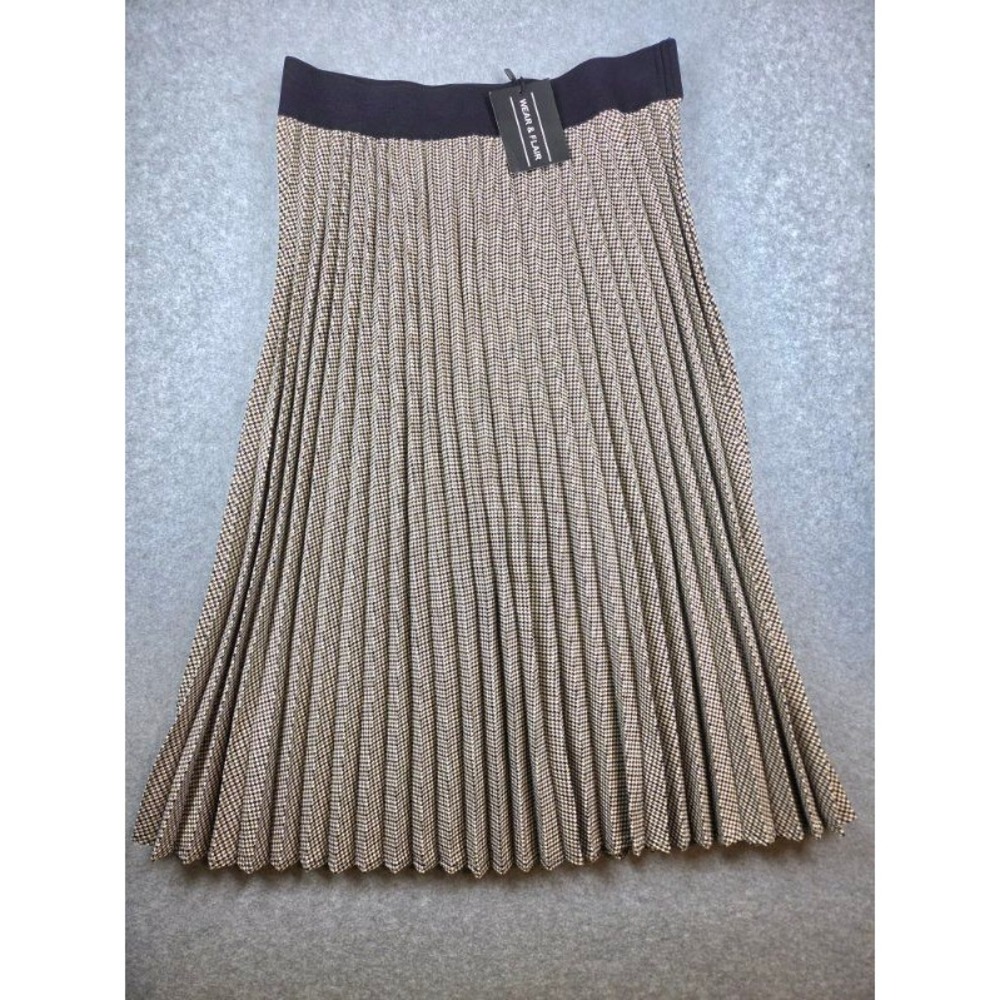 Wear & Flair Womens Plaid Pleated Midi Skirt Brown Black SWF20110 Size S